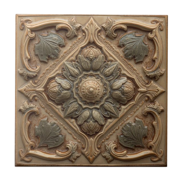 Carreau Mackintosh Rose Faux Relief Arts & Crafts Repro (Devant)