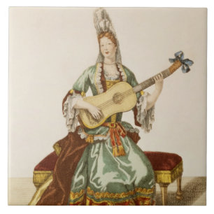 Carreau Madame de qualité jouant la guitare, plat de mode