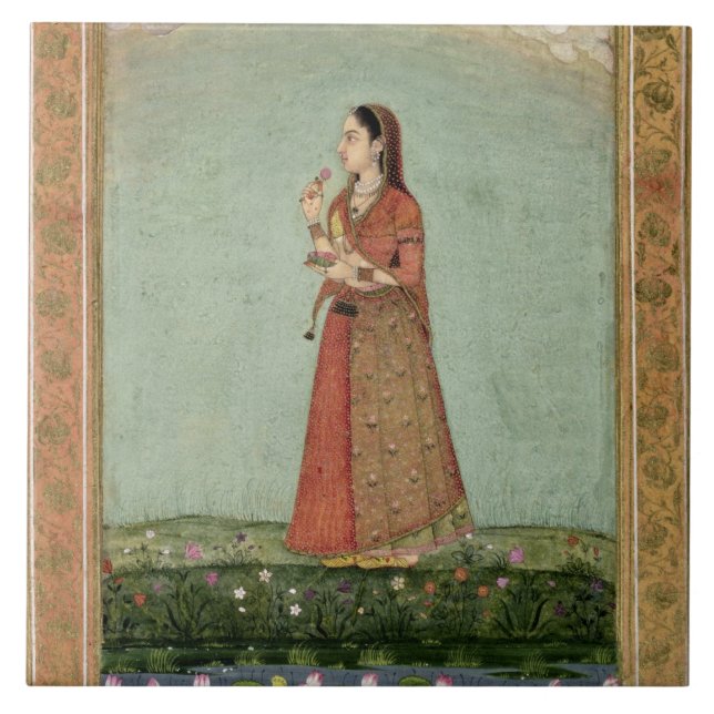 Carreau Madame tenant une cuvette de roses, du petit Clive (Devant)