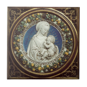 CARREAU MADONNA AVEC ENFANT RENAISSANCE FLORAL CROWN