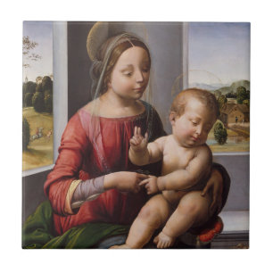 Carreau Madonna et enfant avec Jean-Baptist