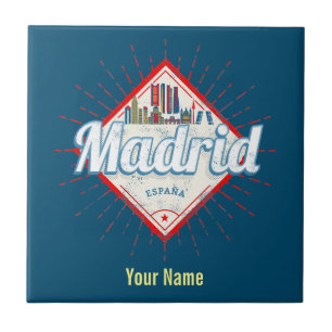 Carreau Madrid Capitale Espagne Rétro Skyline Vintage