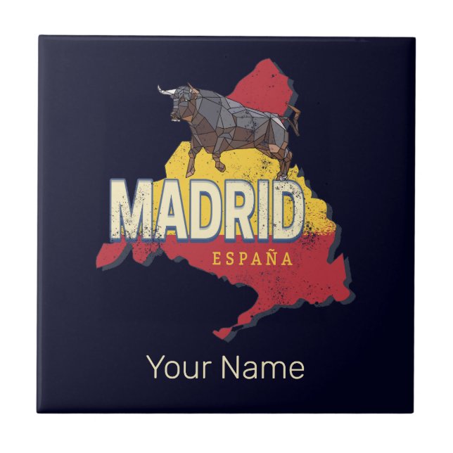 Carreau Madrid Espagne Rétro Carte Région Vintage Bull (Devant)