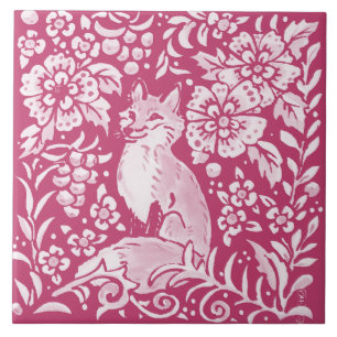 Carreau Magenta Fox Animal Nature Forêt Floral