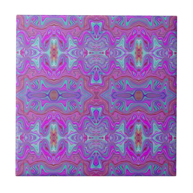 Carreau Magenta ondulée et Motif bleu trippé marbré (Devant)