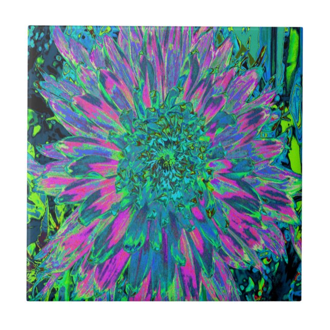 Carreau Magenta psychédélique, Aqua et Lime Green Dahlia (Devant)