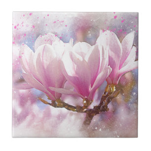Carreau Magnolia rose-pourpre en floraison - Fleur de prin
