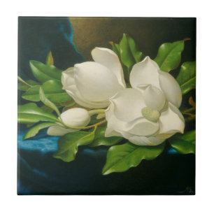 Carreau Magnolias géantes sur un tissu bleu de velours,