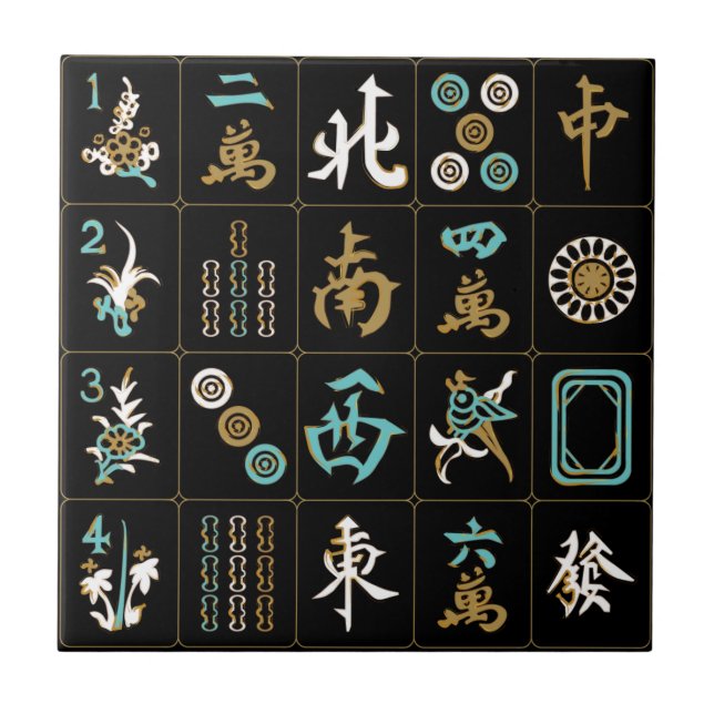 Carreau Mah Jongg Carrelage noir/aqua/sable (Devant)