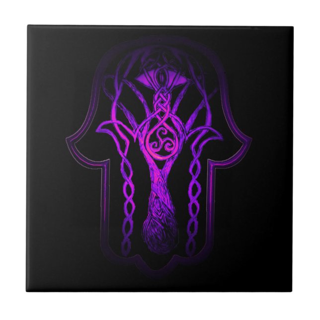 Carreau Main de hamsa celtique (violet) (Devant)