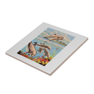 Carreau Main Painted by Number   Dolphins  