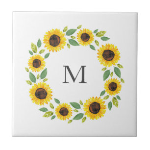 Carreau Main Painted Watercolor Sunflower