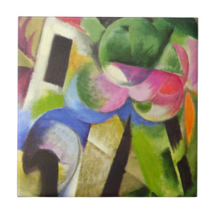 Carreau Maison avec des arbres par Franz Marc, Beaux-arts