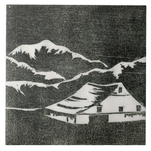 Carreau Maison de campagne en blanc sur imprimé arrière -