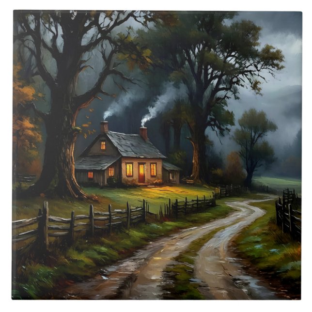 Carreau Maison de Ferme Solitaire en Automne (Devant)