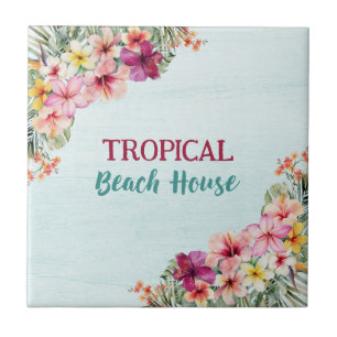 Carreau Maison de plage tropicale Fleurs roses Floral Bota
