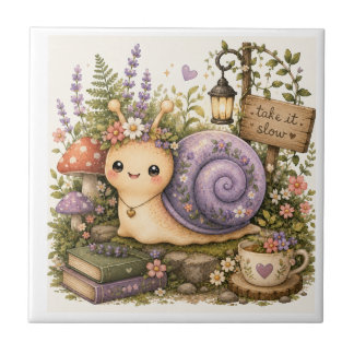 Carreau Maison de rêve Cottagecore Escargot Art à l'aquare