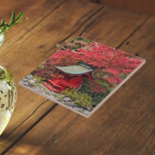 Carreau Maison de thé japonaise et feuilles d'automne