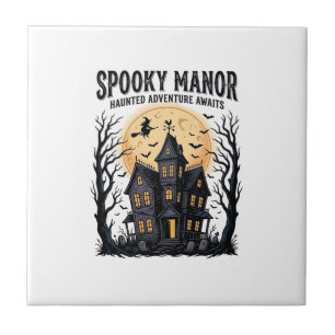 Carreau Maison Hantée Halloween Gravure Vintage Art Spooky