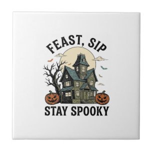 Carreau Maison Hantée Halloween Gravure Vintage Épouvantab