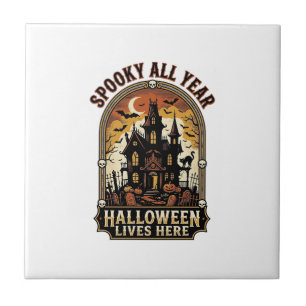 Carreau Maison Hantée Halloween Vintage Effrayant Toute An