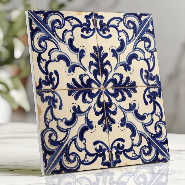 Carreau Majolica bleu et blanc rustique (Créateur téléchargé)