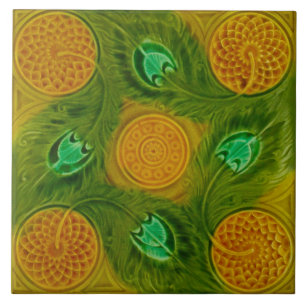 Carreau Majolica Nouveau Peacock Feathers Repro Antique