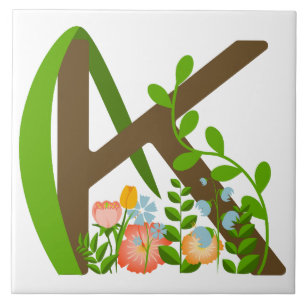 Carreau Majuscule K monogramme floral