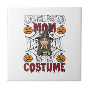 Carreau Maman Épuisée Est Costume Sorcière Halloween Café