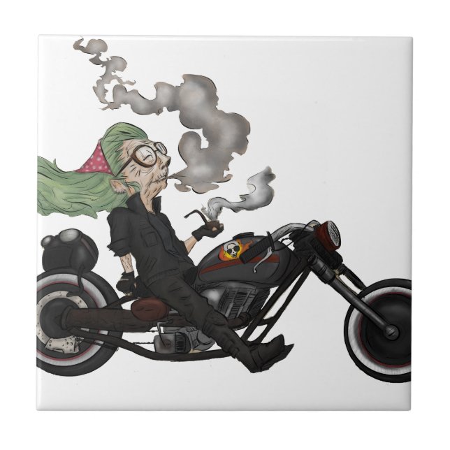 Carreau Mamie verdâtre sur la moto (Devant)