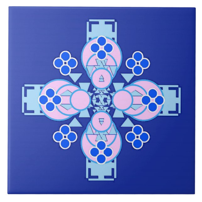 Carreau Mandala à quatre points - orchidée, bleu et cobalt (Devant)