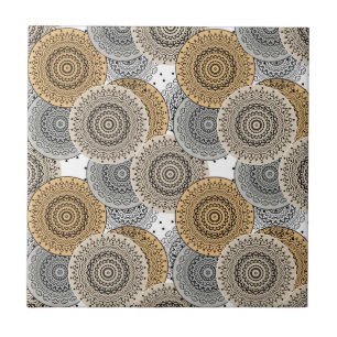 Carreau Mandala arabe motif gris beige à l'orientale