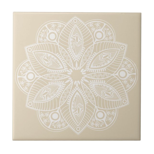 Carreau Mandala blanc exotique sur Arrière - plan beige (Devant)