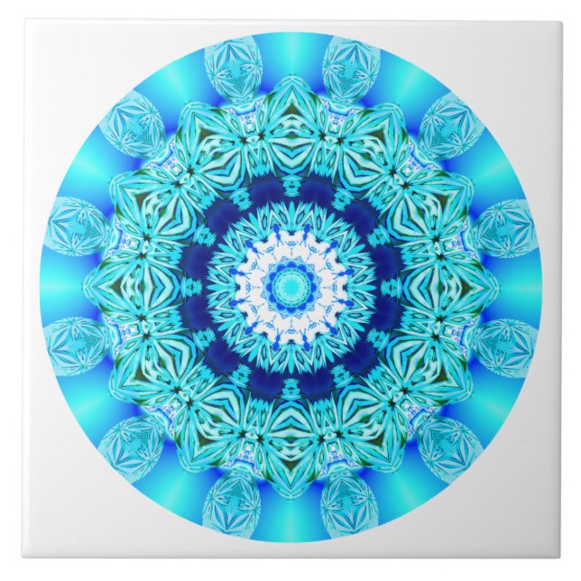 Carreau Mandala bleu de dentelle de glace, Aqua abstrait (Devant)