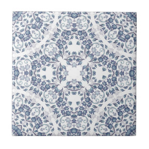 Carreau Mandala bleu gris blanc