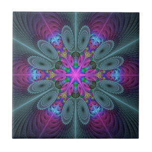 Carreau Mandala coloré art spirituel fractal avec rose