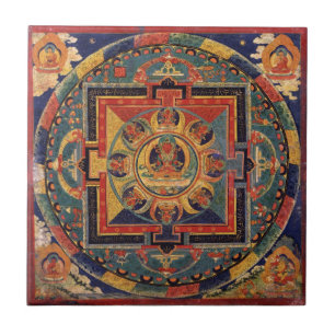 Carreau Mandala d'Amitayus. École tibétaine du 19ème
