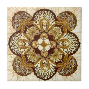 Carreau Mandala de batik dans le brun et le Tan