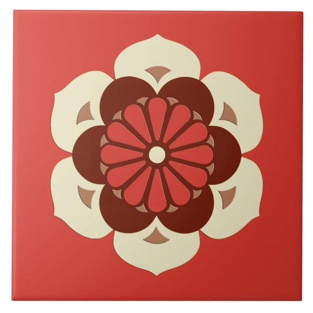 Carreau Mandala de fleur de Lotus, mandarine (Devant)