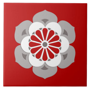 Carreau Mandala de fleur de Lotus, rouge foncé, gris et
