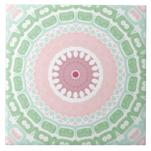 Carreau Mandala décoratif vert menthe et rose