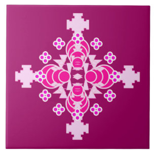 Carreau Mandala en quatre points - rose pâle et prune