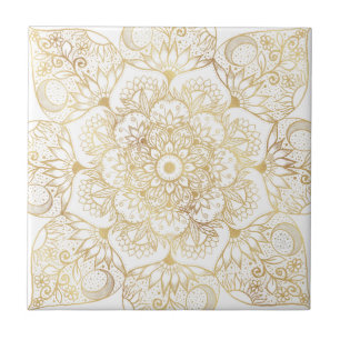 Carreau Mandala floral en or blanc élégant