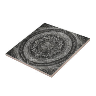 Carreau Mandala floral noir et blanc