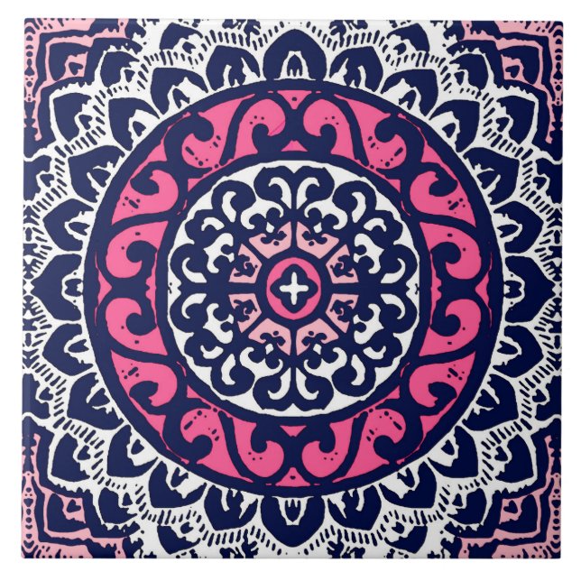Carreau Mandala, fuchsia, marine et blanc du sud-ouest de (Devant)