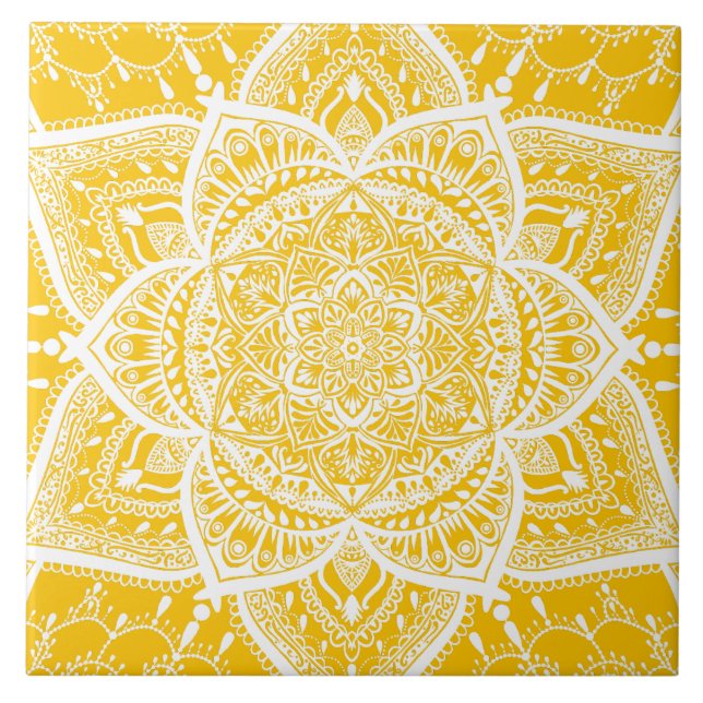 Carreau Mandala jaune et blanc - Loergany en Miel (Devant)