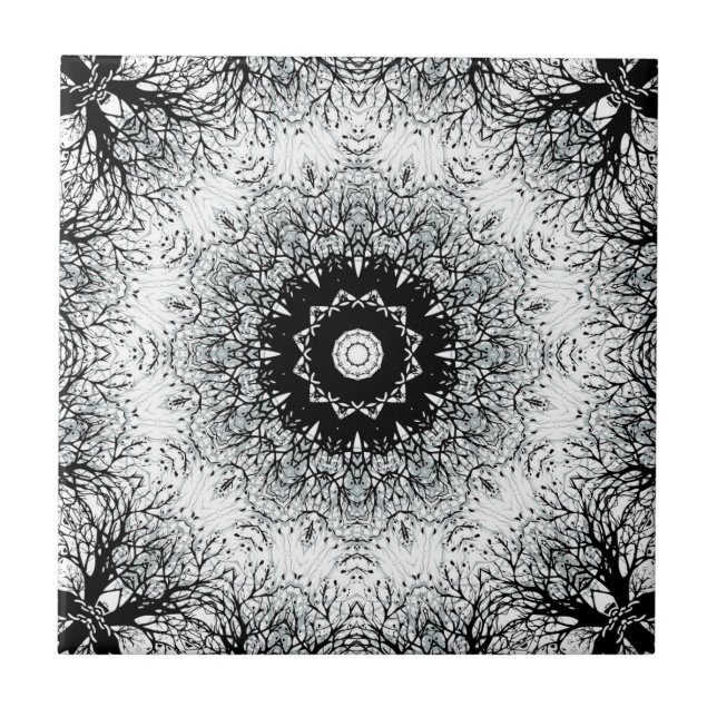 Carreau Mandala kaleidoscope carrelage noir gris blanc (Devant)