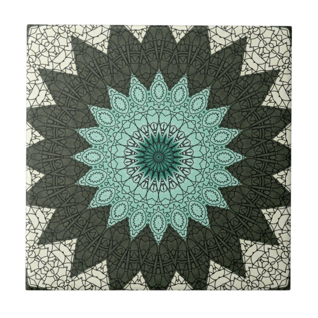 Carreau Mandala kaléidoscope en vert et bleu (Devant)