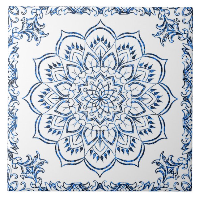 Carreau Mandala Marocaine bleu accent (Devant)