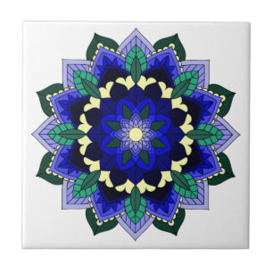 Carreau Mandala Motif 02 en bleu foncé